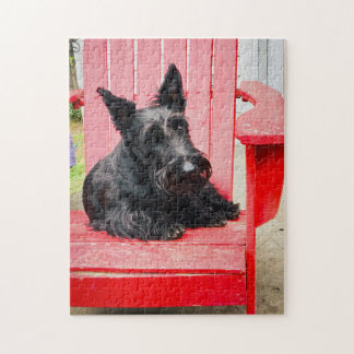 Puzzle Little Scottie dans une grande chaise rouge