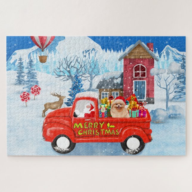 Puzzle Livraison de Noël de Chien de Poméranie Camion Nei (Horizontal)