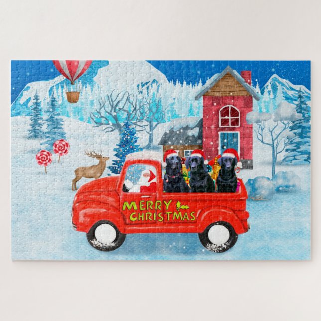 Puzzle Livraison de Noël de chien du Labrador Camion Neig (Horizontal)