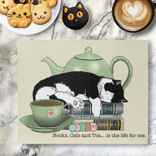 Puzzle Livres Confortables Chat Smoking Thé Mignon Théièr