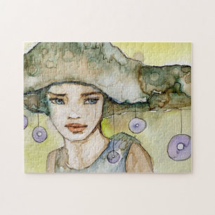 Puzzle llustration d'une belle, sensible fille