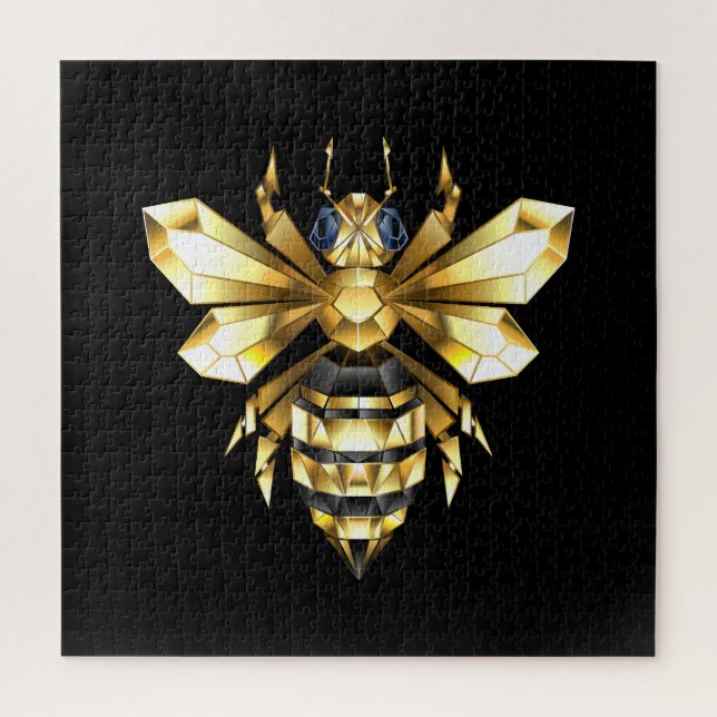 Puzzle Logo Faux Gold Foil Bee Polygonal sur Noir (Vertical)