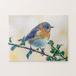 Puzzle L'oiseau bleu oriental sur la glace a couvert le