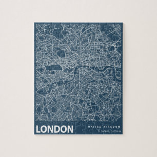 Puzzle Londres Angleterre City Plan Line Art Blue Imprime