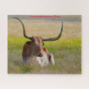 Puzzle Long Horn Cattle Texas.Christmas Greetings