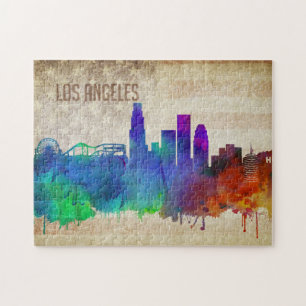 Puzzle Los Angeles, horizon de ville d'aquarelle de CA  