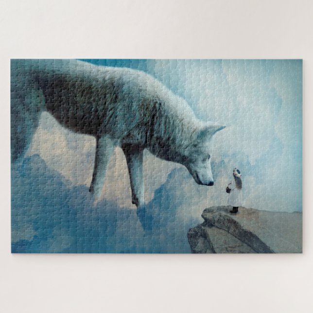 Puzzle Loup blanc et fille (Horizontal)