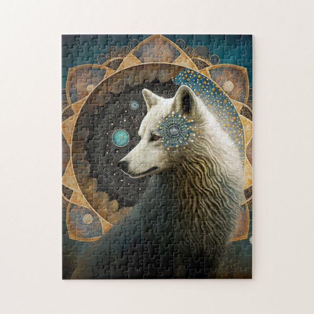 Puzzle Loup blanc Mandala (Vertical)