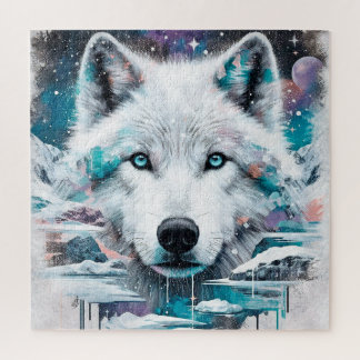 Puzzle Loup blanc mystique dans une galaxie gelée