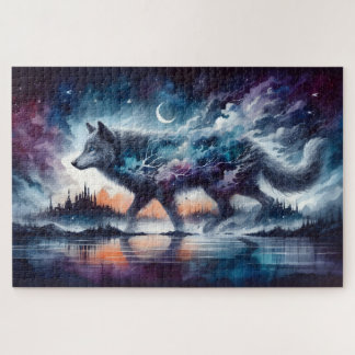 Puzzle Loup céleste marchant à travers les étoiles