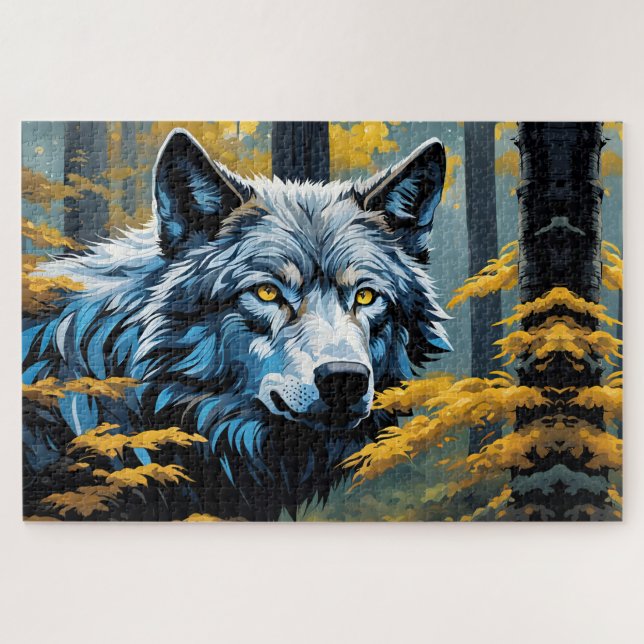 Puzzle Loup gris en forêt dorée (Horizontal)