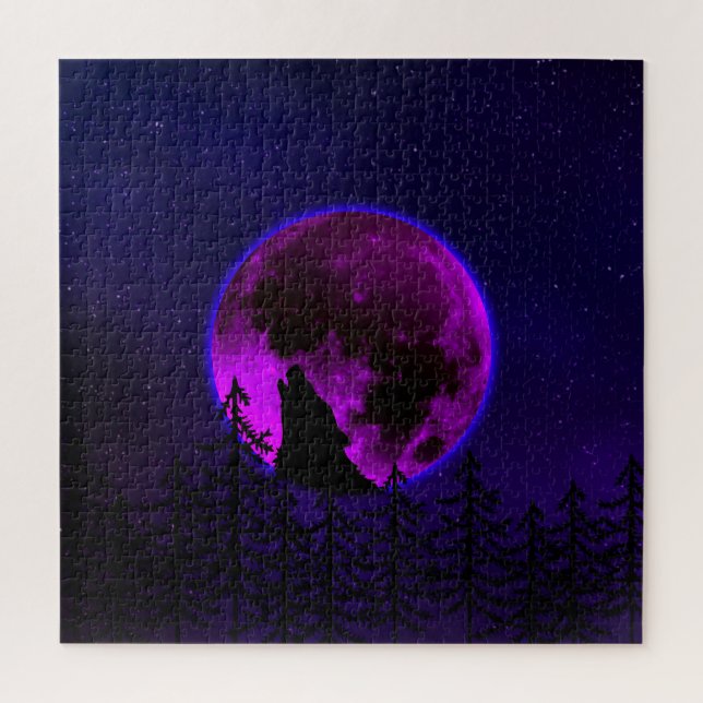 PUZZLE LOUP HURLANT LUNE MAGENTA   (Vertical)