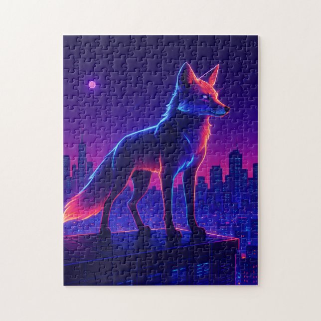 Puzzle Loup Néon au-Dessus de la Ville (Vertical)