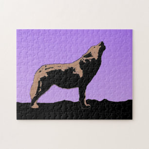 Puzzle Loup qui hurle au coucher du soleil - Art original