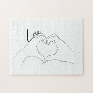 Puzzle Love Hand Heart Line Art Dessin mignon Moderne