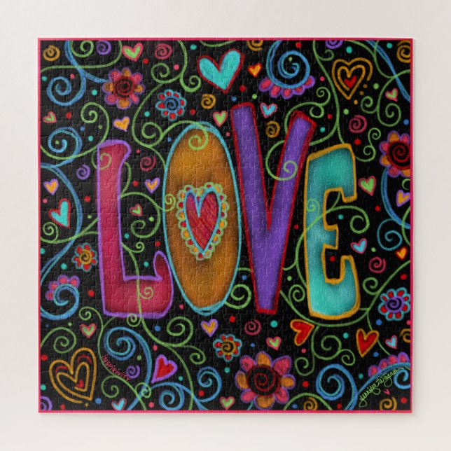 Puzzle Love Hearts Fleurs Black Cute Inspirivity (Vertical)