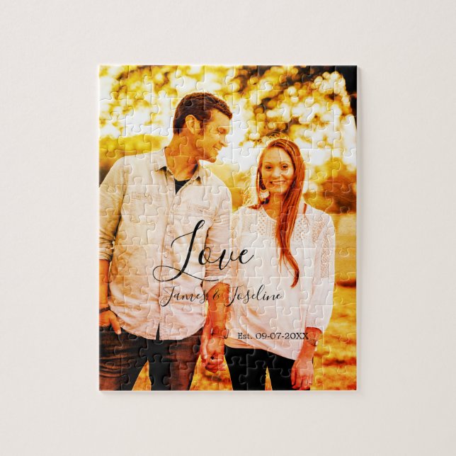 Puzzle Love photo ajouter nom est. Date année couple mari (Vertical)