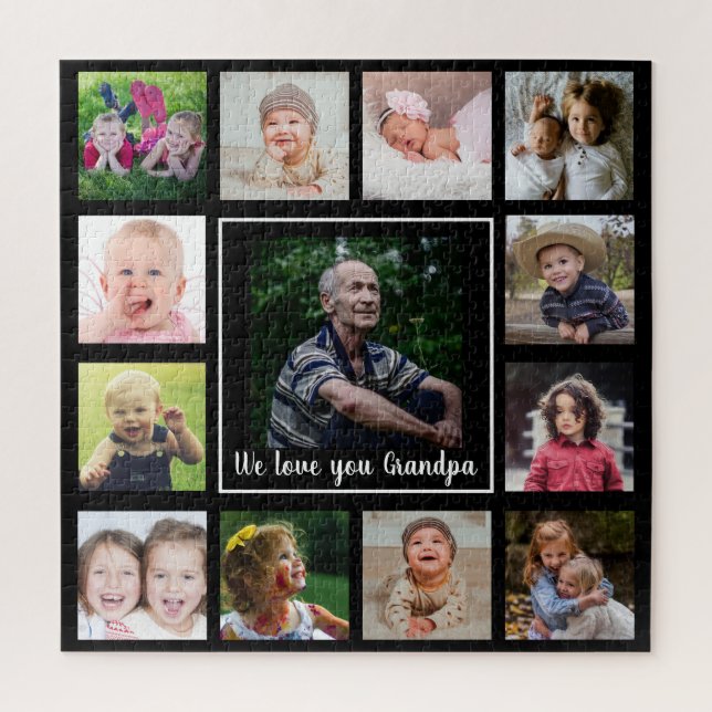 Puzzle Love You Grand-père 13 Photo Collage noir (Vertical)