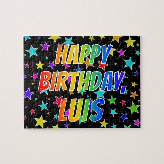 Puzzle "LUIS" Prénom, amusant "HEUREUX ANNIVERSAIRE" (Horizontal)