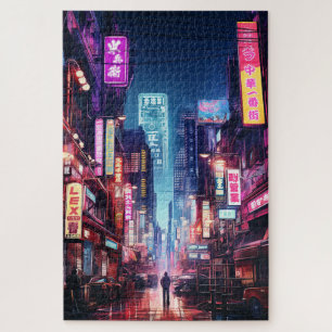 Puzzle Lumière de néon de la rue de Tokyo Cyberpunk