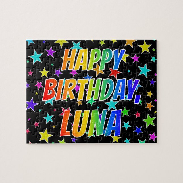 Puzzle "LUNA" Prénom, Amusant "HEUREUX ANNIVERSAIRE" (Horizontal)
