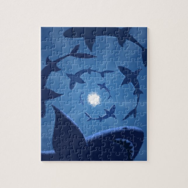 Puzzle Lune blanche de requin bleu sous la mer (Vertical)