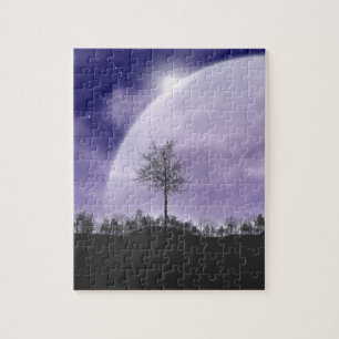 Puzzle Lune Lumière Étoiles Ciel Arbres Whimsical Personn