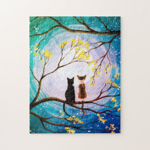 Puzzle Lune lunaire avec chats Art