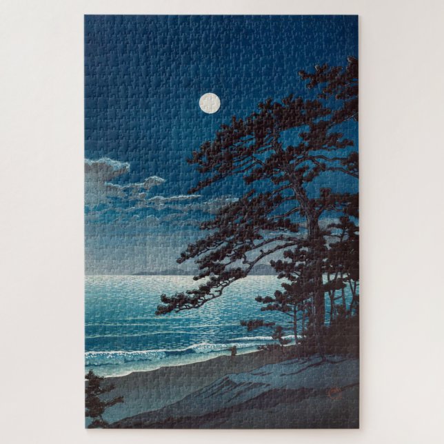 Puzzle Lune sur la plage de Ninomiya, Hasui Kawase (Vertical)