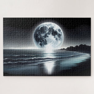 Puzzle Lune Surréelle Sur La Tranquille Côte Océanique