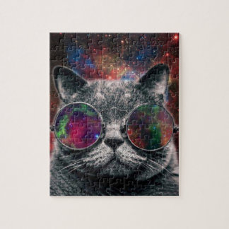 Puzzle Lunettes de port de chat de l'espace devant la