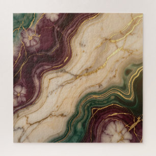Puzzle Luxueux Bourgogne Émeraude Vert Marbre Floral 