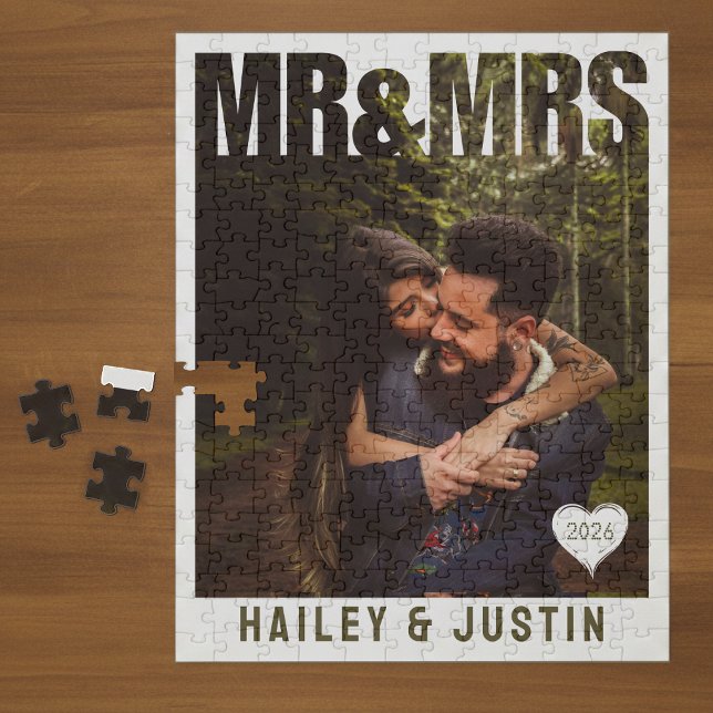 Puzzle M. et Mme Photo Bloc Cœur Anniversaire Nom (Mr & Mrs Photo Block Heart Anniversary Name Jigsaw Puzzle
)