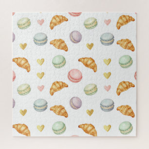 Puzzle Macarons pastel et croissants motif sans couture