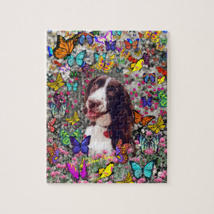 Puzzle Madame dans les papillons - chien d'épagneul de