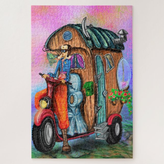Puzzle Magic Motorhome - World Traveling Girl - Peinture  (Vertical)