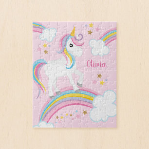 Puzzle Magical Rainbow Unicorn Pink Personalized Kids