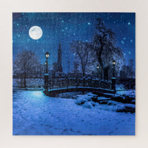 Puzzle Magique nuit d'hiver avec ciel étoilé et pleine 
