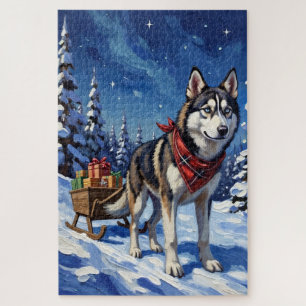 Puzzle Magnifique Husky Sibérien Tirant un Traîneau de No