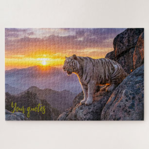 Puzzle Magnifique Tigre Blanc Coucher de Soleil 
