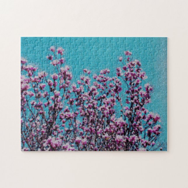 Puzzle Magnolia rose Fleurs Ciel Bleu Peinture Photo (Horizontal)