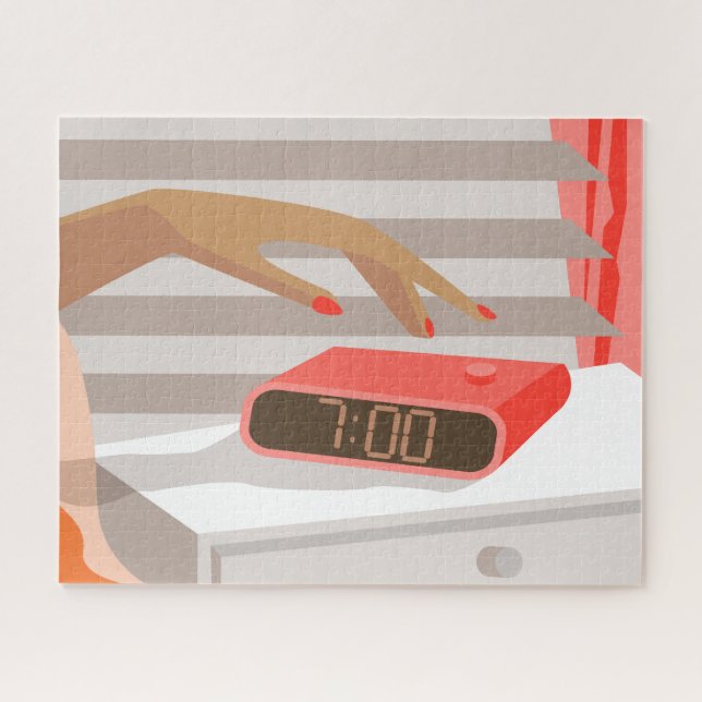 Puzzle Main des femmes poussant le bouton snooze du révei (Horizontal)