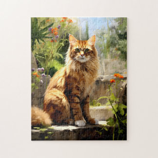 Puzzle Maine Coon assis dans le jardin