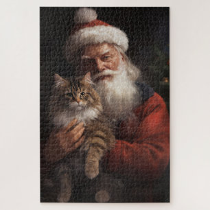 Puzzle Maine Coon avec Noël Festif du Père Noël