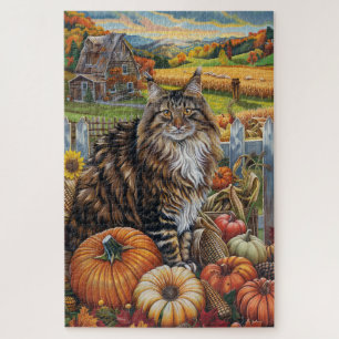 Puzzle Maine Coon Chat Automne Harvest Thankgiving