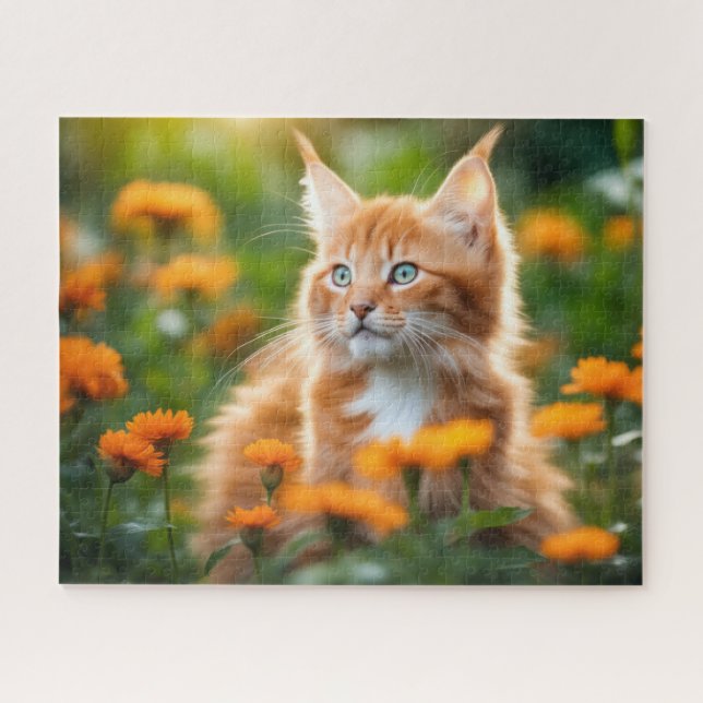 Puzzle Maine Coon Kitten Dans Un Champ Fleuri (Horizontal)