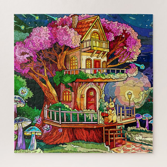Puzzle Maison Arbre Avec Illustration Bunny (Vertical)