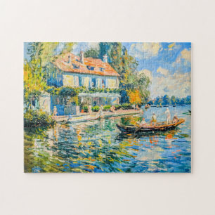 Puzzle Maison au bord du lac avec bateau