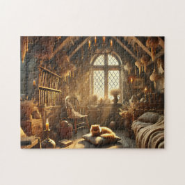 Puzzle Maison de Rêve Cottagecore Chat Salon de Lecture