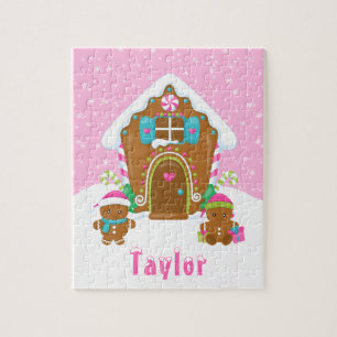 Puzzle Maison en pain d'épice de Noël rose vif